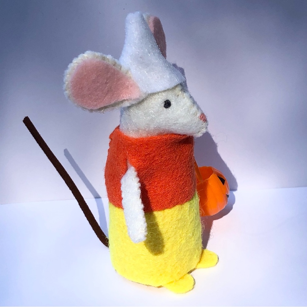 Candy Corn costume felt mouse art doll Halloween trick treat cake topper - Picture 2 of 6